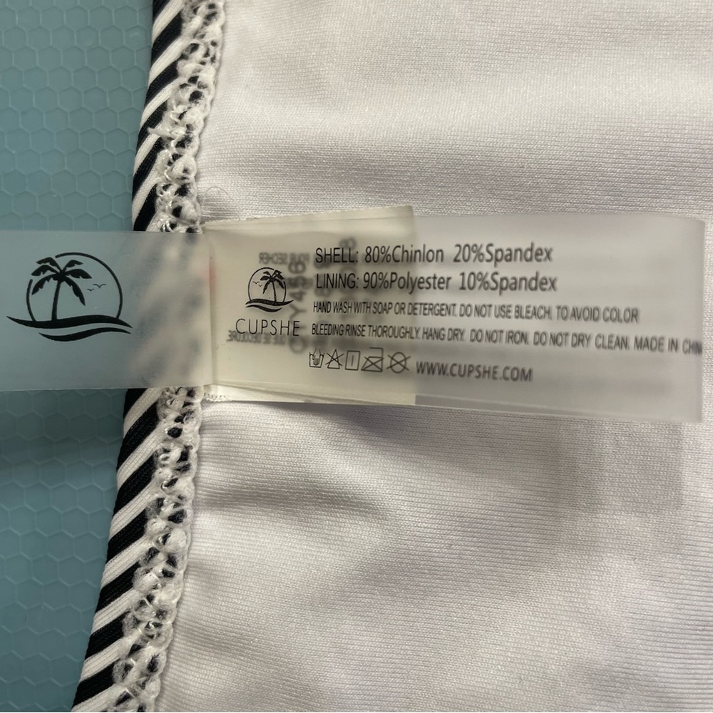 Cupshe High Waisted Shirred Bikini Bottom Black/White - Large L - Picture 4 of 4